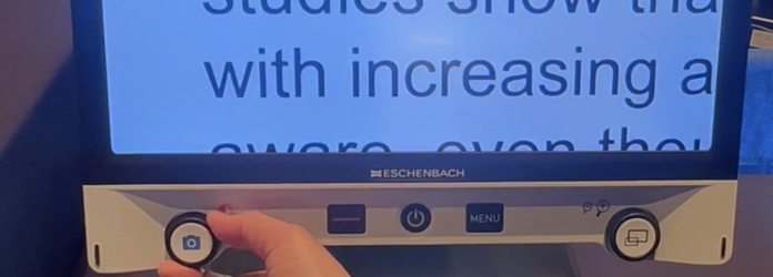 screenshot of Eschenbach video magnifier being displayed at 2024 ATIA conference
